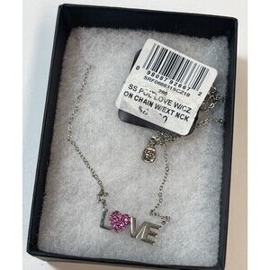 Aqua Bloomingdale’s Sterling Silver Pink CZ LOVE Necklace New